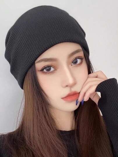 1顶女士超大宽松针织帽 - 特大号针织帽，多功能保暖透气翻边帽，适合所有季节，日常佩戴和户外防风