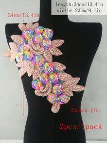 3D 串珠蕾丝绣花贴片、水钻亮片贴花、适用于服装装饰、婚纱配饰、DIY 缝纫工艺品 - 多色 - 查看 54