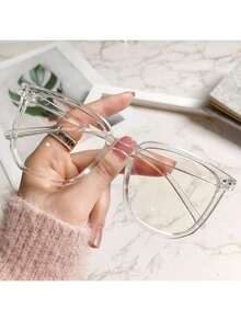 1副男士复古经典方形镜框镶钻时尚透明眼镜 - 無色 - 查看 5