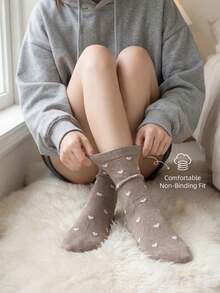 1/5 Pair (Random Delivery) Women Cute Heart Pattern Mid-Calf Socks, Gentle And Versatile For Spring/Autumn Daily Wear - Multicolor - View 6
