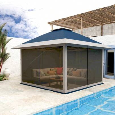WARMTOBABY Aesthetic 12 By 12 Feet Outdoor Patio Gazebo Heavy Duty Double Roof Canopy Tent With Mesh Netting Curtains And Privacy Blinds For Backyard Garden Decor
