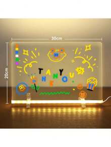 1PC USB LED Acrylic Note Board, Rewritable LED Message Memo Drawing Board, Warm White Light With 7 Color Pens, Scratch-Resistant Adjustable Erasable Drawing Supplies, Creative Birthday Gift & Party Home Office Decoration - View 3