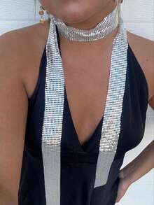 1pc Silver Fashionable Fitted Scarf, Vintage Versatile Hip-Hop Style Nightclub Accessory For Women - Silver - View 5