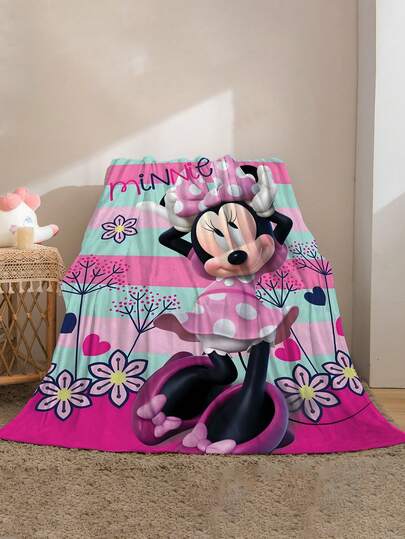 Disney 1件卡通人物印花法兰绒毯 - 柔软舒适，适合户外、旅行、露营、沙发、床上用品 - 现代趣味简约印花，四季皆宜的舒适床上用品，用途广泛