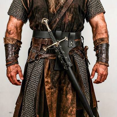 Medieval Viking Style Renaissance Knight Sword Rack, Dual Hanging PU Leather Scabbard, Halloween Costume Prop, LARP Party Supplies, Photo Prop, Stage Performance Accessory