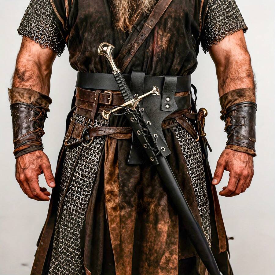 Medieval Viking Style Renaissance Knight Sword Rack, Dual Hanging PU Leather Scabbard, Halloween Costume Prop, LARP Party Supplies, Photo Prop, Stage Performance Accessory - Quiver - View 1