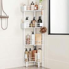 4 Tier Floor Standing Corner Shower Caddy Organizer With Toothbrush Holder, Large Spacing Floor Shower Shelf Rack Storage Stands With Hooks For Bathroom Kitchen, Black - 白色 - 查看 13