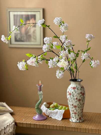 人造绣球花丝质假雪柳仿真新娘花环，长茎设计，适用于婚礼花束、家居餐桌摆饰、新娘送礼会派对装饰