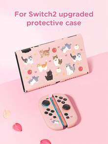 1 pieza Funda protectora con diseño de gato de dibujos animados lindos para Nintendo Switch2 (2025), aplicable a Switch2, Switch NS/Switch OLED/Lite, accesorios de Switch, bolsa de almacenamiento, funda protectora de Switch, regalo romántico para jugadores de Switch - Multicolor - Ver 7