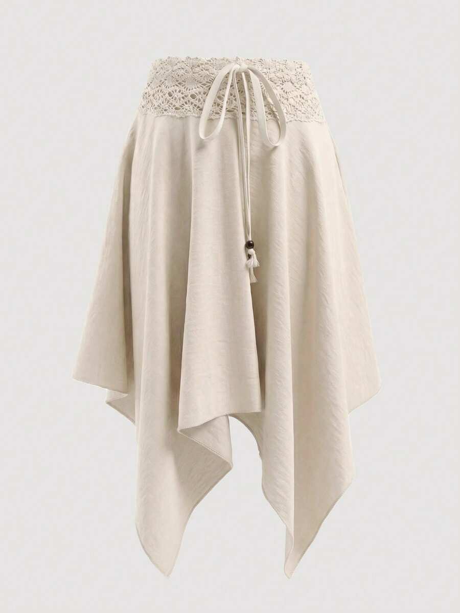 Women's Spring/Summer Waist Patchwork Asymmetrical Hem Skirt, Casual Vacation & Daily Wear - Apricot - View 1