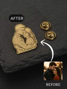 1 pieza Broche de foto personalizado - Insignia de foto de pareja esmaltada personalizada, adecuada para hombres y mujeres, regalo de aniversario y Día de San Valentín, broche con logotipo, insignia personalizada - Dorado - Ver 9