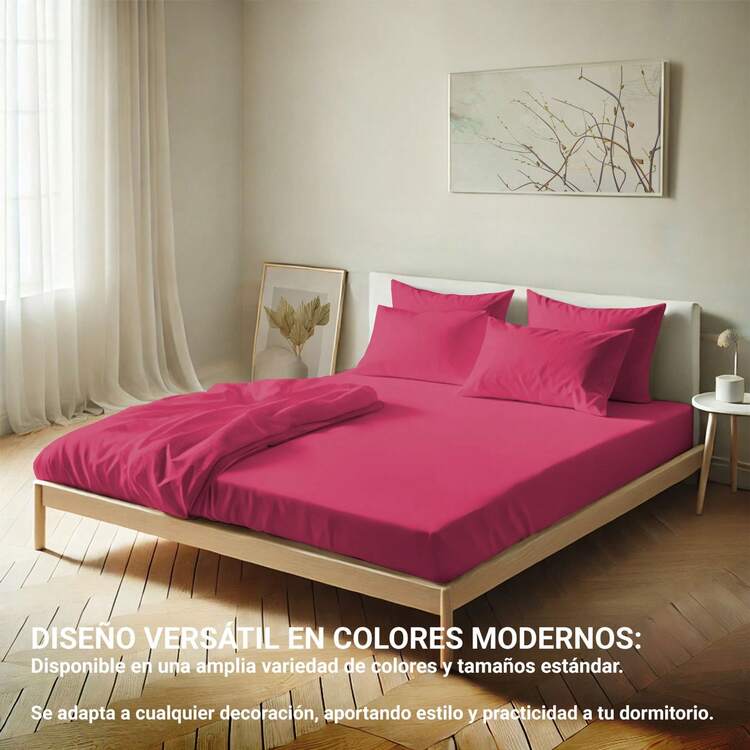 Ecommerc3 Flat Sheet, Cotton, For Beds 80 To 200 Cm, Soft And Breathable, Wide Variety Of Colors - Cherry - View 8