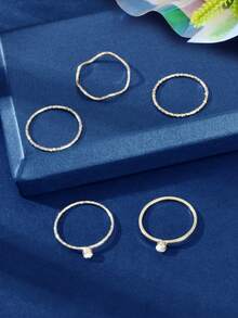 5pcs/set Fashionable Silver Women Ring Set - Silver - View 3