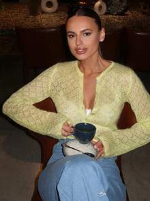 Áo khoác cardigan dài tay nữ màu trơn, cài một hàng cúc, kiểu dáng thường ngày đa năng, phù hợp cho mùa hè, mùa thu, kỳ nghỉ, đi biển, dự tiệc, mùa xuân. - Màu vàng ngỗng - Xem 2