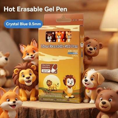 0.5mm Retractable Erasable Ballpoint Pen, Blue Ink, Smooth Writing, Comfortable Grip, Animal Shaped Pen Body In 3 Colors, Suitable For Students' Daily Writing, Classroom Notes, Journaling, Doodles, Fun Design To Enhance Learning Interest, Great For School Supplies And Children's Gifts