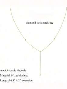 Lariat Necklace For Women, Dainty Layered Gold Long Necklaces 14k Gold Plated Beaded Bar CZ Drop Necklace Simple Gold Y Choker Necklaces For Women Gold Jewelry Gifts For Women - Vàng - Xem 4