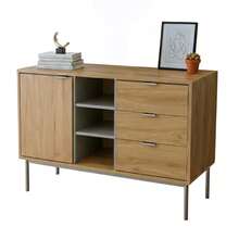 Miroytengo Aparador Sforza salón Roble natural 3 cajones guías metálicas 2 estantes 1 puerta estante interior melamina 120x75x39,5 cm De 2 a 3 días de envio - Roble - Ver 2