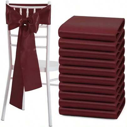 6 pezzi/10 pezzi Fascia per sedia in raso rosso vino, fiocco in seta per schienale della sedia, fascia decorativa per sedia per feste, matrimoni, adatta per compleanni, eventi, hotel, ristoranti, cerimonie, banchetti