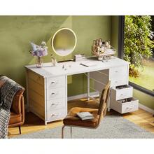 48 Inches Computer Desk With 8 Fabric Drawers, Modern Office Desk With Large Storage For Home Office, Study, White - 白色 - 查看 4