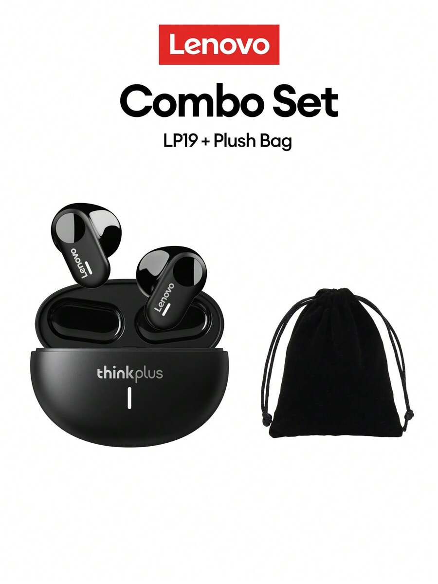Lenovo LP19PRO Bluetooth Earphone Set With Carrying Case, Half In-Ear Sports HiFi Surround Sound ENC Low Latency Gaming Music Noise Cancelling Wireless Earbuds With Microphone, Super Long Battery Life For Smartphone Tablet