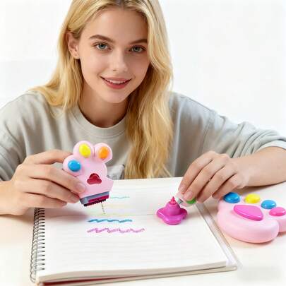 4支/套彩色猫爪形荧光笔，适合学生和文具爱好者