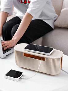 Cable Management Box, Power Outlet Organizer, Desktop Cable Organizer, Charging Cable Storage Box, Multi-Function Plastic Desktop Storage Box - Multicolor - View 6