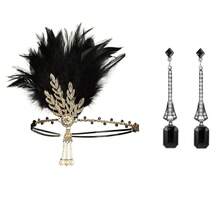 一套两件 1920 年代复古风发箍，羽毛头饰，镶嵌水钻，适合女性，可作为派对配饰或发饰。 - 金色 - 查看 28