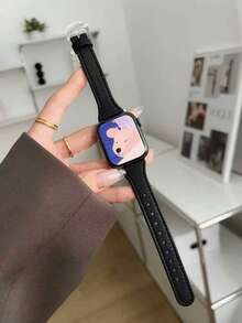 1条优雅友谊真皮表带，兼容苹果手表女士运动版38mm 40mm 41mm 42mm 44mm 45mm 46mm 49mm，兼容苹果手表Ultra 10/9/8/7/6/5/4/3/2/1 SE系列表带 - 黑色 - 查看 5