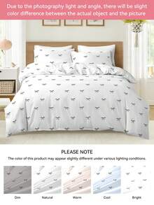 三件套可爱蝴蝶结印花被套，柔软透气的超细纤维面料，四季皆宜，可机洗，不易褪色、起球、缩水，适合可爱、简约、清新的ins风家居装饰，适用于特大号/大号/双人床/单人床尺寸，是居家、宿舍、公寓、酒店的理想之选，也是馈赠佳品。 - 彩色 - 查看 9