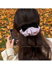 1个紫色蕾丝天鹅绒蝴蝶结发夹，优雅温柔女士低马尾春季发饰 - A - 查看 9