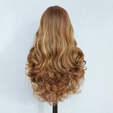Dark Brown Color 26Inch 13X6 Transparent Lace Front Wig With Baby Hair For Women Body Wave Synthetic Heat-Resistant Wig - 挑染棕色 - 查看 4