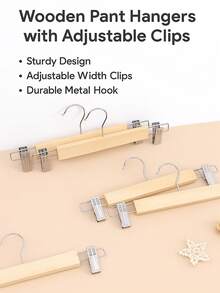 1/3/5个装木制裤架带夹子，晾衣架，360°旋转挂钩，强力夹子，适用于悬挂裤子、裙子、牛仔裤 - 查看 9