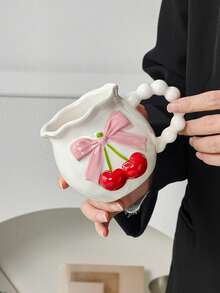 1件优质压花樱桃陶瓷杯，手绘蝴蝶结设计，粉色少女风，办公室咖啡杯，家用下午茶拿铁杯，果汁饮料杯，早餐牛奶杯，情侣水杯，节日礼物马克杯 - 彩色 - 查看 15