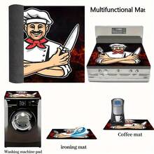 1 st. 2D-platt skyddsöverdrag, spisskydd tryckt av tecknad kock, modernt och lätt att rengöra, lämplig för alla kök, tvättmaskiner, torktumlare, spispanelskydd och glasspisskydd (spisersättning). - Multifärgad - Visa 7