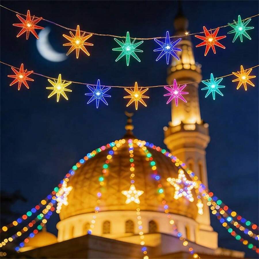 1pc Explosion Star String Light - 20 Leds, 2 Modes, Colorful Lights, Suitable For Yards, Umbrellas, Eaves, Gardens, Trees, Tents Decorations(AA*3 Batteries Not Included) - Battery Box - View 1