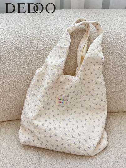 Dedoo Korean-Style Sweet Cartoon Bear Embossed One-Shoulder Bag For Autumn And Winter, Made Of Seersucker Pleated Fabric. It's A Versatile Armpit Vest Bag For Students' Daily Use, A Lightweight And Practical Shopping Bag, Suitable For Daily Commuting, Going To School, And Shopping As A Tote Bag.