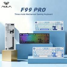 AULA F99 Pro 无线机械键盘，带旋钮，三模蓝牙5.0/USB-C/2.4GHz，垫片式安装，手感柔滑，RGB背光，支持热插拔，PBT键帽，PC游戏键盘 - 查看 2
