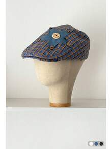 复古格子星形贴片棒球帽，女士春夏艺术百搭小号贝雷帽，画家帽 - 彩色 - 查看 9