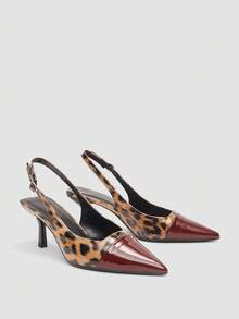 Women's Burgundy High Heel Pumps, Pointed Toe Slingback Party Wedding Dress Shoes, 7cm Stiletto Heels With Ankle Strap - Burgundy - View 1