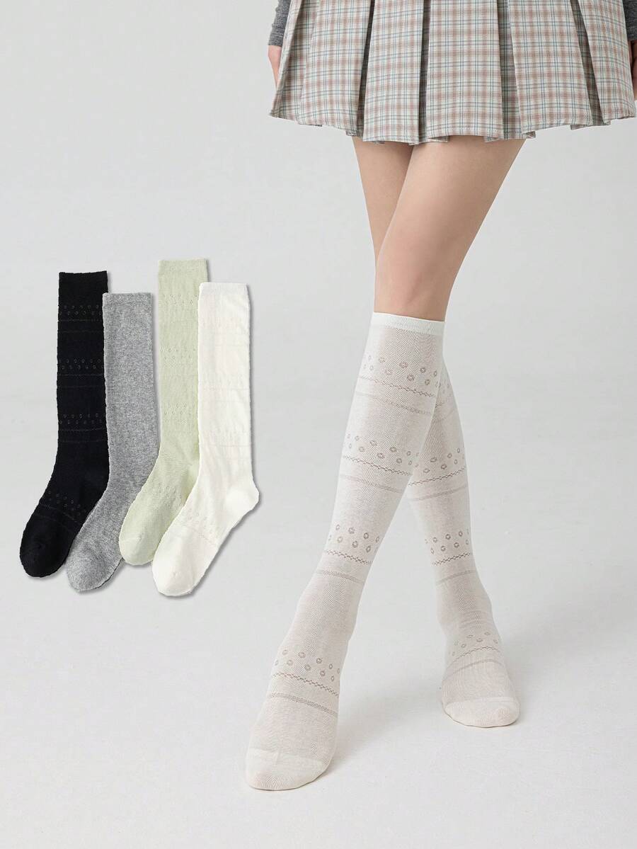 1双女士过膝袜，轻薄学院风修身显瘦袜，适合春夏穿着，可搭配裙子，百搭实用 - 彩色 - 查看 1