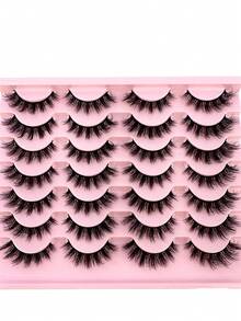 14 Pairs Cartoon Style Faux Mink Cat Eye False Eyelashes, Natural & Thick, Makeup Essential For Travel - Black - View 2