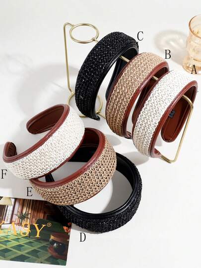 1pc Women's Retro Wide Woven Leather Headband, Suitable For Daily Wear