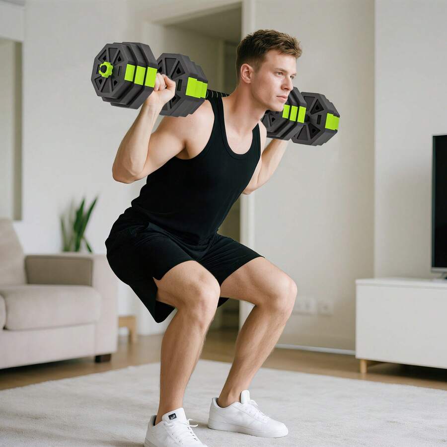 Bộ tạ tập thể dục 6 trong 1 SPORTNOW 25kg tổng trọng lượng bằng nhựa và cát, bộ tạ điều chỉnh được có thể dùng như tạ ấm, tạ tay, tạ đòn và giá đỡ chống đẩy, tập luyện tại nhà, màu xanh lá cây. - màu xanh lá - Xem 1