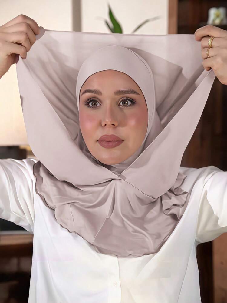 1pc Balaclava Headwear, All-In-One Headscarf Turban, Elastic Knitted Headwrap Covering Neck, Suitable For Prayer, Travel, Work, Daily Wear,Beach,Holiday - Instant Twice Hijab - View 12