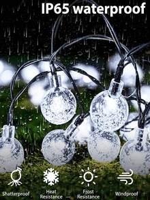 太阳能串灯、太阳能泡泡球灯、太阳能花园户外灯、太阳能水晶球灯,8种模式,20/50/100颗LED灯珠,暖白光/彩色白光可选,适用于圣诞节、节日、圣诞树、草坪、庭院、门廊、露营、凉亭、酒吧、婚礼、派对装饰 - 黑色 - 查看 4