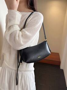 女士时尚复古油蜡皮革法棍单肩包 - 黑色 - 查看 11