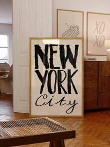 1pc Frameless New York City Hand-Lettered Art Print - Neutral Black Bold Retro Typography Wall Decor For Home Office Classroom Apartment Bedroom Dorm, Travel Theme Cityscape Poster, Room Decor Bedroom Prints For Wall, Posters, Vintage Decor, Party Decor & Best Gift Choice - Word - View 2