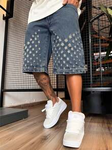 Shorts Denim Solta e Versátil para o Verão, Estilo de Rua Casual e da Moda, Adequada para Uso Diário, Casa, Lazer, Atividades ao Ar Livre, Encontros com Amigos - Azul - Visão 3