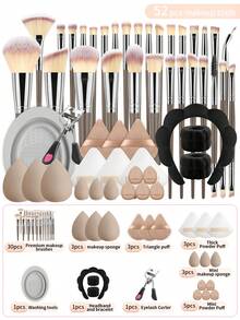 ronshadow 52pcs Deluxe Makeup Tool Set, Including 30pcs Makeup Brushes, Makeup Sponge, Makeup Sponges, Hair Bands, Eyelash Curler, Brush Cleaning Bowl, Complete Starter Kit For Beginners - Multicolor - View 3
