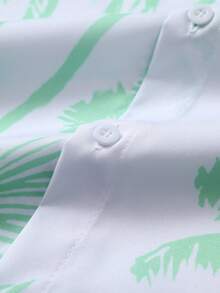 男士几何印花短袖休闲衬衫，春夏款 - 薄荷綠 - 查看 3